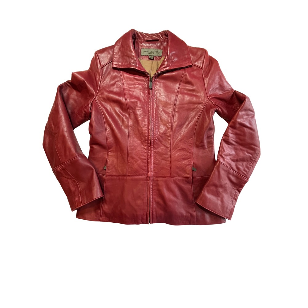 Vintage Y2K Andrew Marc Red Leather Jacket M Fitted Whimsigoth Witch Moto
